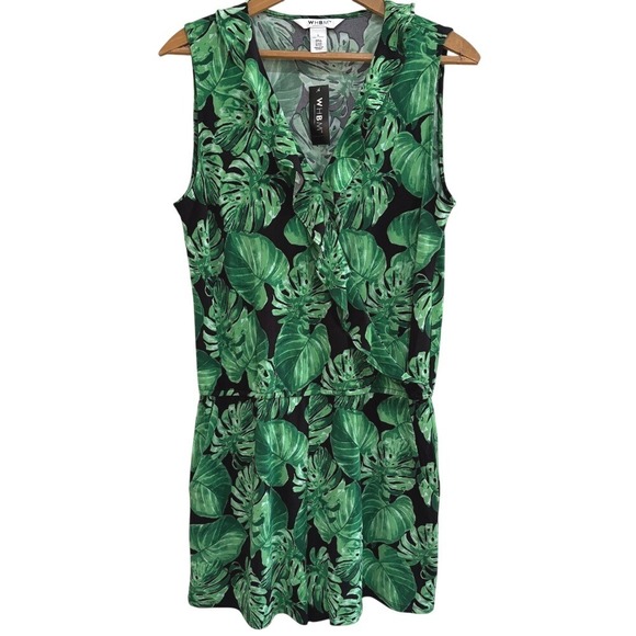 WHBM Palm Leaf Ruffle Surplice Romper | Size Small - Picture 1 of 7